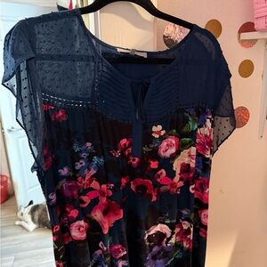 Daniel Rainn Navy Blue Floral Blouse
